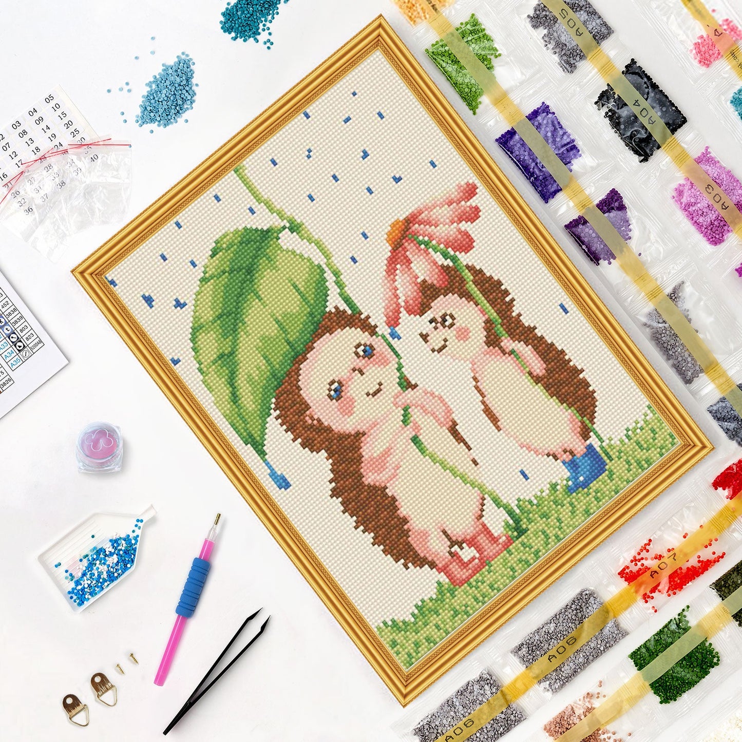 Diamond painting - LE033e - Hedgehogs and rain Image 5