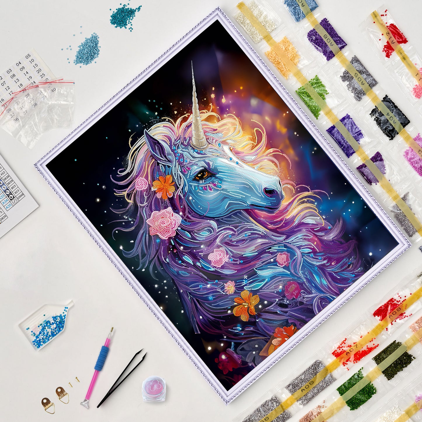 Діамантовий живопис - LGPS004E - Єдиноріг у квітках