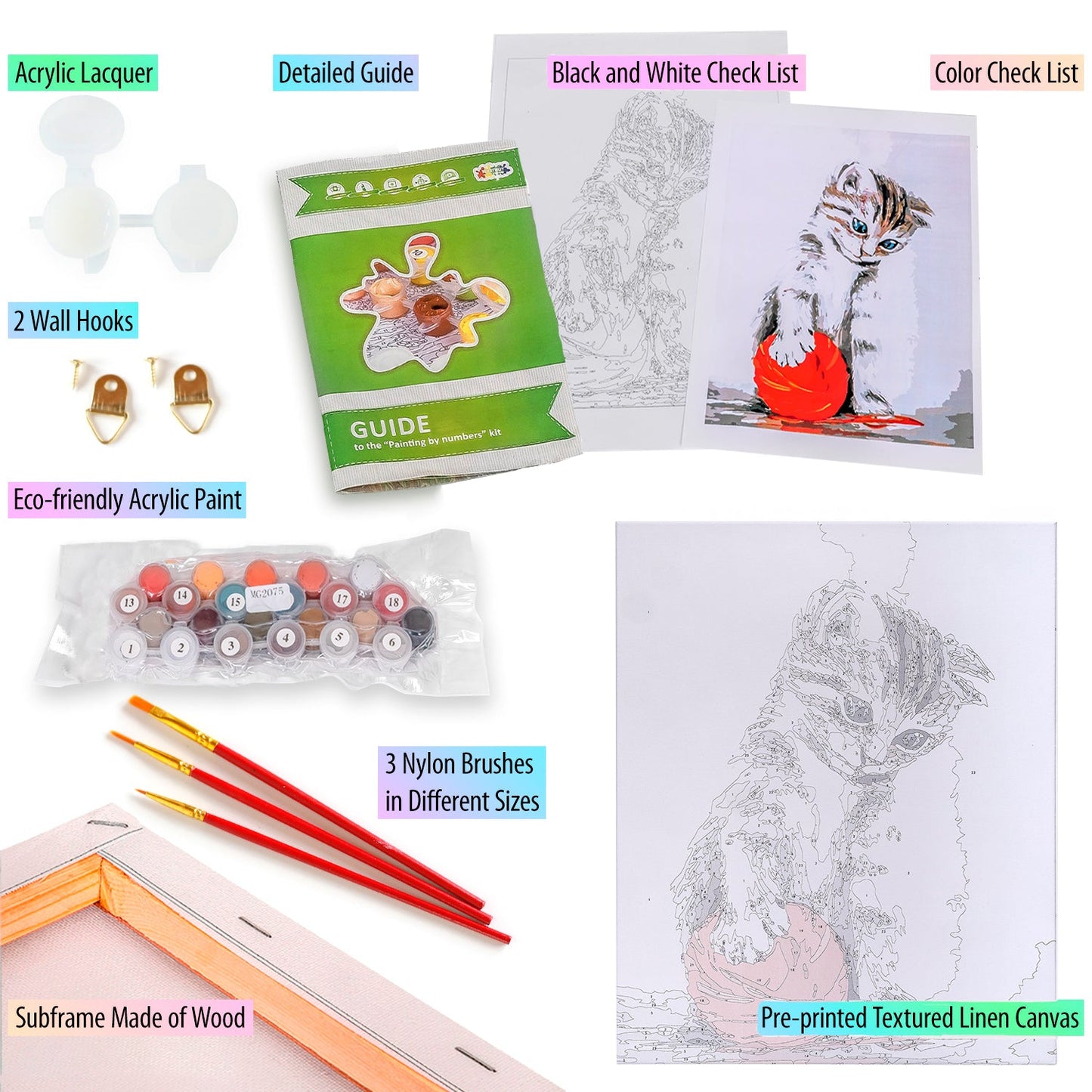 Painting by numbers - MG2075e - Kitten with a red clew Image 5