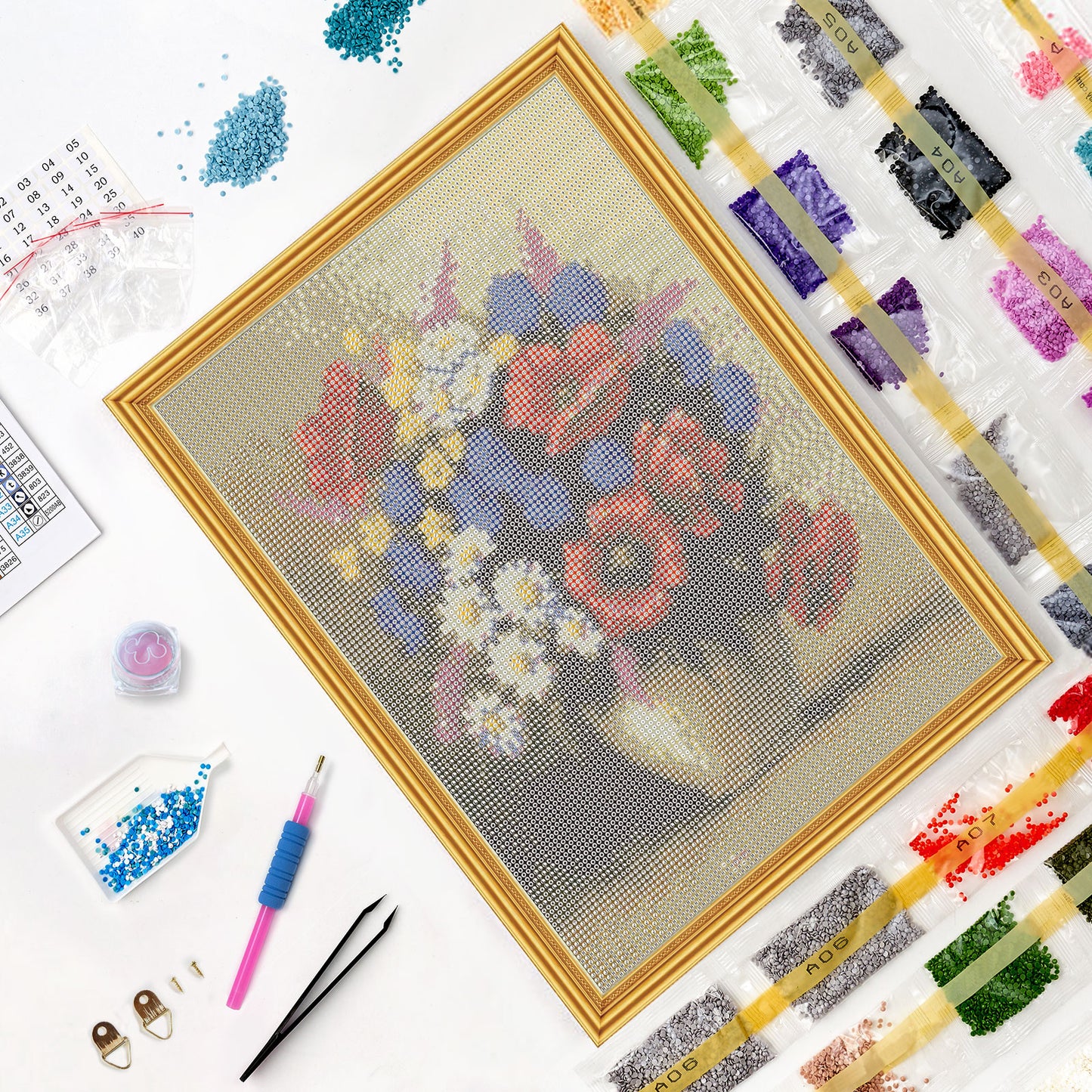 Діамантова картина - LE117E - Букет з марок