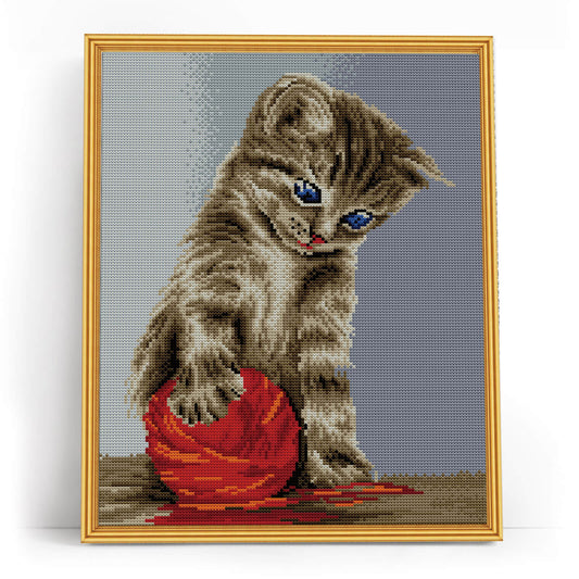 Diamond painting - LG012e - Kitten with a red clew Image 1