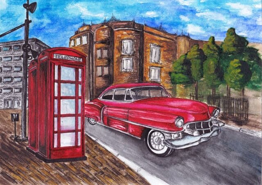 Diamond painting - LE040e - Car at the phone booth Image 1