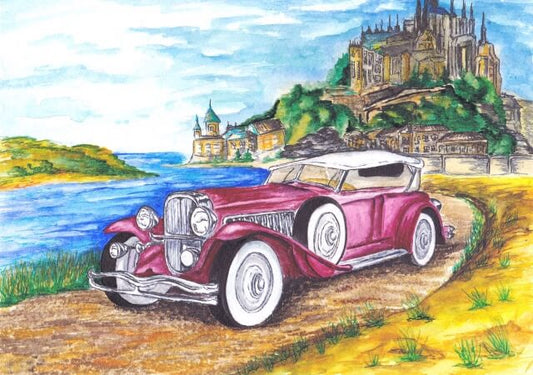 Diamond painting - LE041e - Cadillac on the background of the castle Image 1