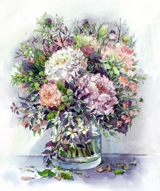 Diamond painting - LG026e - Bouquet with peonies and herbs in lilac colors Image 1