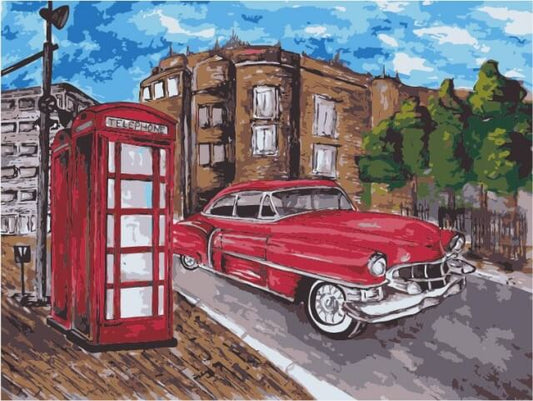 Painting by numbers - ME1055e - Car at the phone booth Image 1