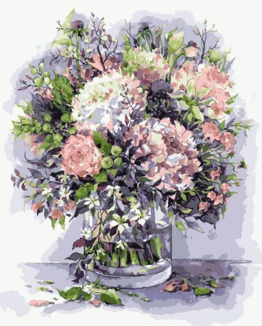 Painting by numbers - MG2061e - Bouquet with peonies and herbs in lilac colors Image 1