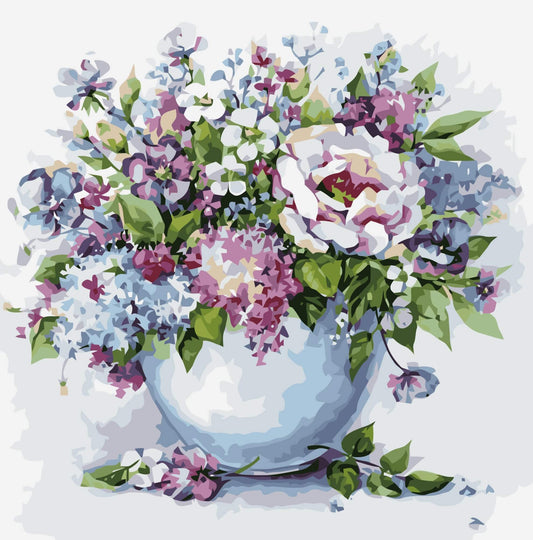 Painting by numbers - MG2102e - Delicate flowers in a white vase Image 1